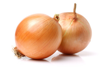 Gold onion vegetable bulbs on white background