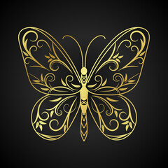 butterfly Illustration Gold Color on black background