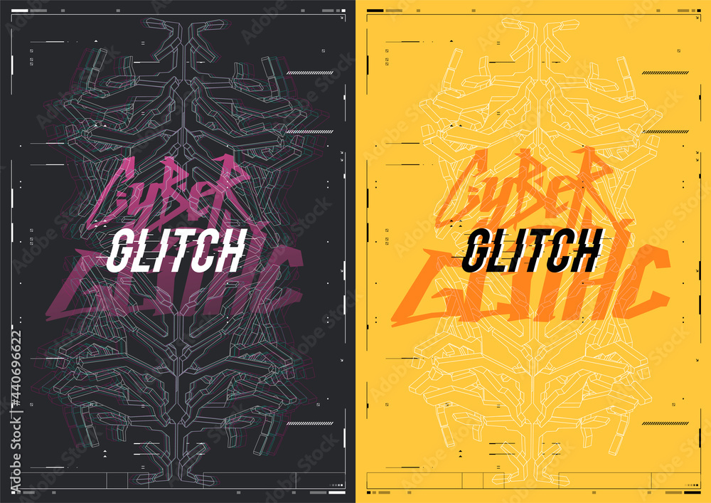 Poster tech abstract poster template with hud elements. cyber culture, modern flyer for web and print. hack