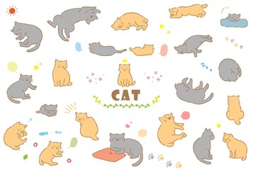 かわいい手描きの猫のイラストセット