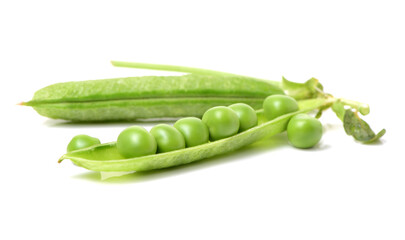 Fresh peas on white background