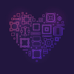 Vector Blockchain outline colorful heart shape banner
