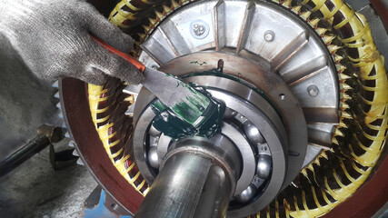 Rotor shaft and bearing for electric motor , Overhaul electric motor and change new bearing for electric motor onsite service - obrazy, fototapety, plakaty