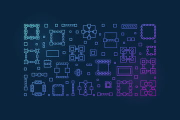 Fototapeta premium Blockchain concept vector horizontal colorful illustration or banner