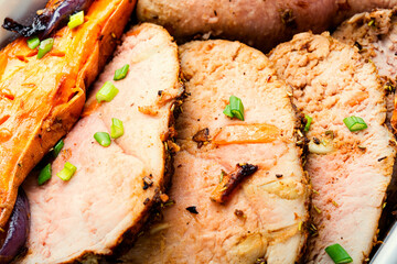 Roasted meat with sweet potatoes