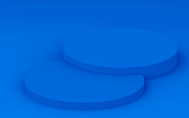 Abstract 3d blue color cylinder podium minimal studio background.