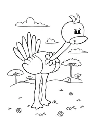 Fototapete Karikaturzeichnung ostrich coloring book page vector illustration art
