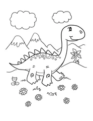 Papier Peint photo Lavable Dessin animé Dinosaure Mignon Coloriage Page Illustration Vectorielle Art