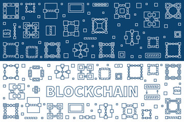 Blockchain Technology outline banners set. Vector illustration