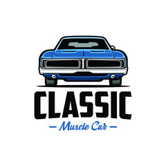 Classic Muscle Car Front View Vector Logo Isolated 