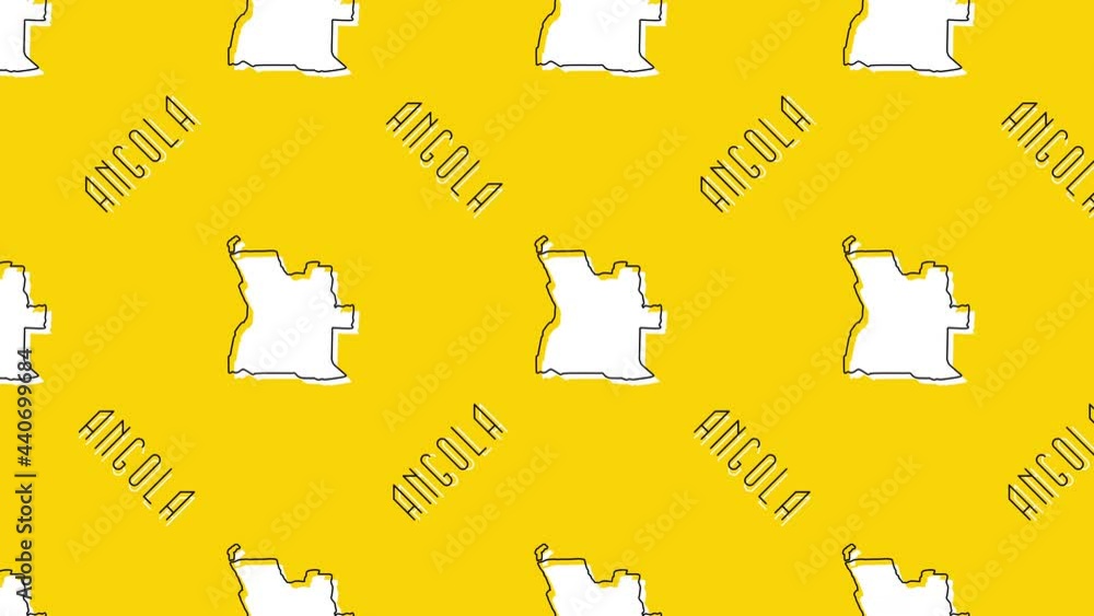 Poster white angola country map with black thin line borders in pattern on a yellow background. simple geog