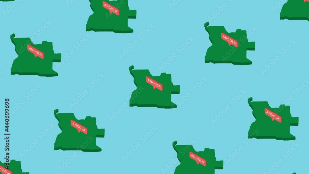 Poster green isometric angola country map with orange pointer in pattern on a blue background. concept trav