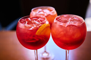 Aperol Spritz cocktail aperitif outdoors with shallow depth of field