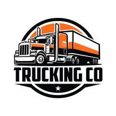 Trucking company circle logo vector isolated. Semi Truck 18 wheeler badge logo 