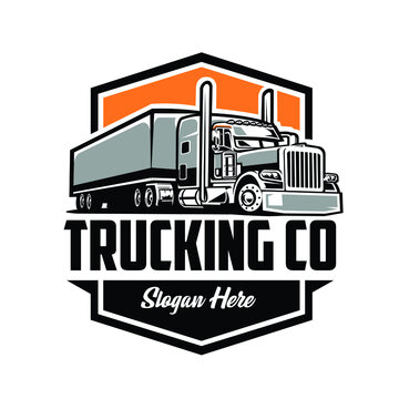 Trucking Company Badge Emblem Logo Vector Isolated. 18 Wheeler Semi Truck Trailer