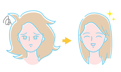 くせ毛　寝ぐせ　天然パーマ　髪型　イラスト素材