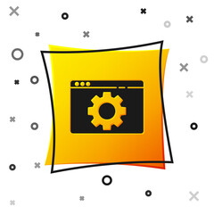 Black Browser setting icon isolated on white background. Adjusting, service, maintenance, repair, fixing. Yellow square button. Vector Illustration