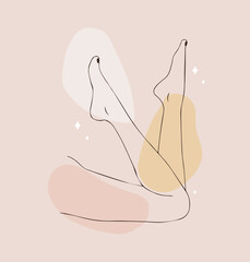 Hair removal. Linear female smooth legs. Woman body care. Vector Illustration of elegant feet in a trendy minimalist style. Epilation, beauty and health concept. - obrazy, fototapety, plakaty