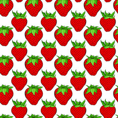Strawberry seamless pattern on white background. Red berry repeating endless texture. Yummy boundless background. Vegan food surface pattern design. Editable tile for kitchen textile.