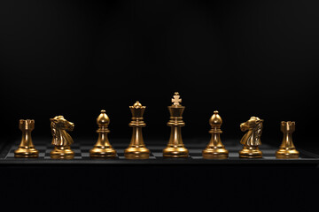 Row of Chess piece used in playing the game of chess. Business play role stand for strong teamwork...