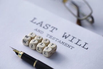 Legal concept. The procedure for writing the last will. Papers with testament on the table....