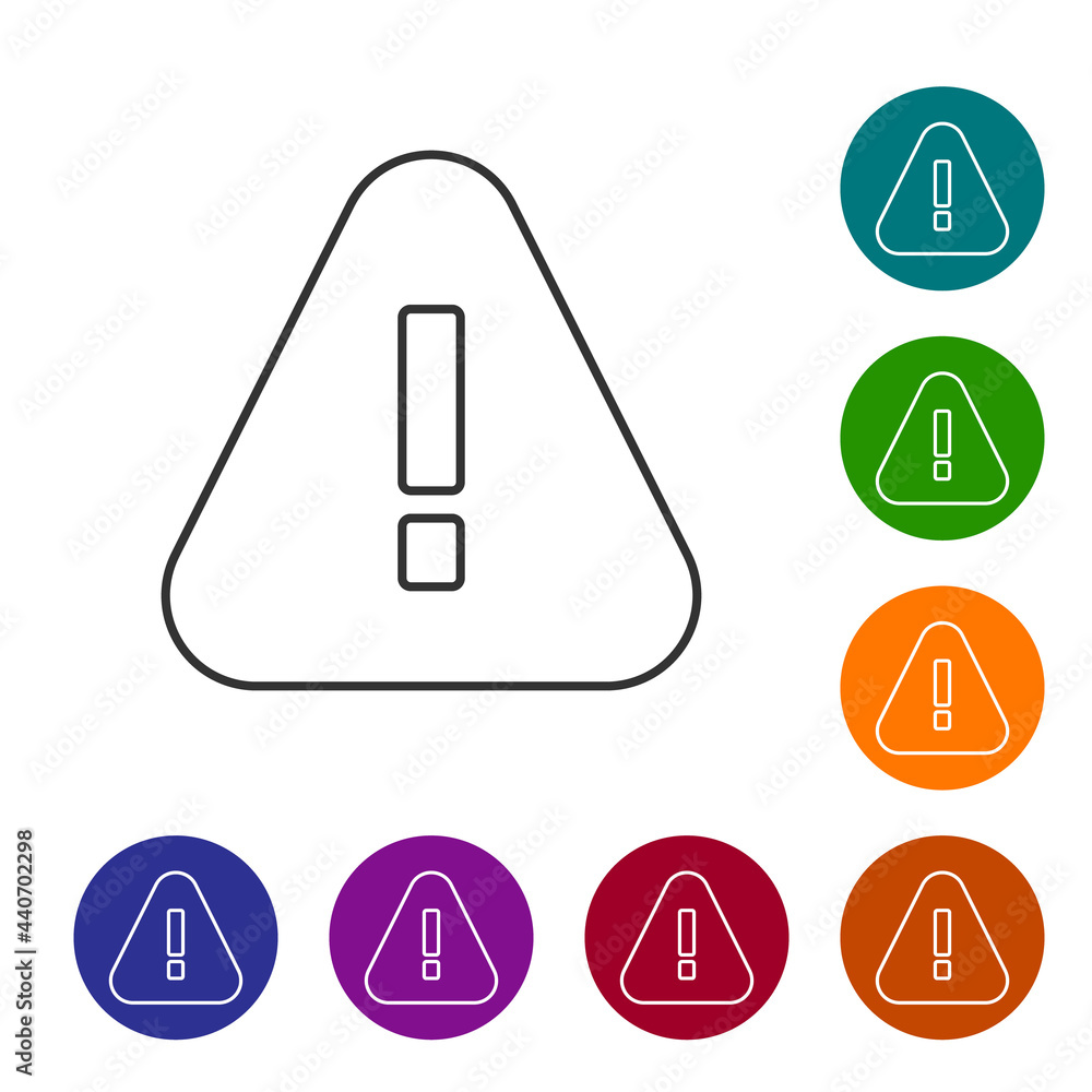 Poster black line exclamation mark in triangle icon isolated on white background. hazard warning sign, care