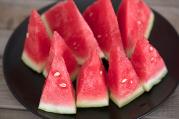 A plate of cut fresh watermelon