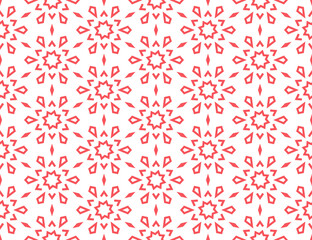 Abstract geometric pattern with lines, snowflakes. A seamless vector background. White and pink texture. Graphic modern pattern