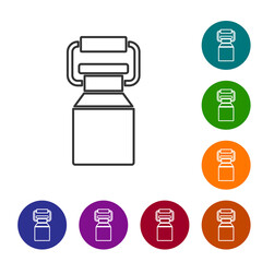 Black line Can container for milk icon isolated on white background. Set icons in color circle buttons. Vector