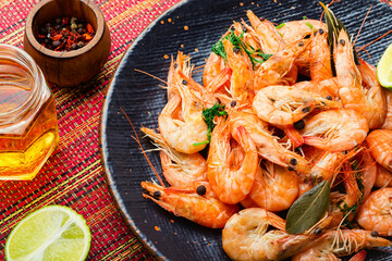 Delicious boiled prawns and beer