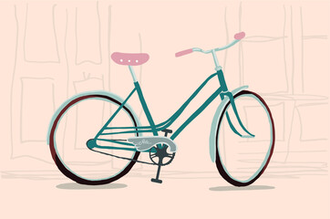 Hand drawn bicycle illustration. old bike on the street
