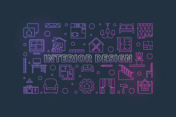 Vector Interior Design colored line horizontal banner
