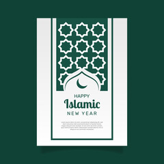 Flat design islamic new year vertical poster template. - Vector.