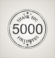5000 followers illustration with thank you grunge rubber stamp