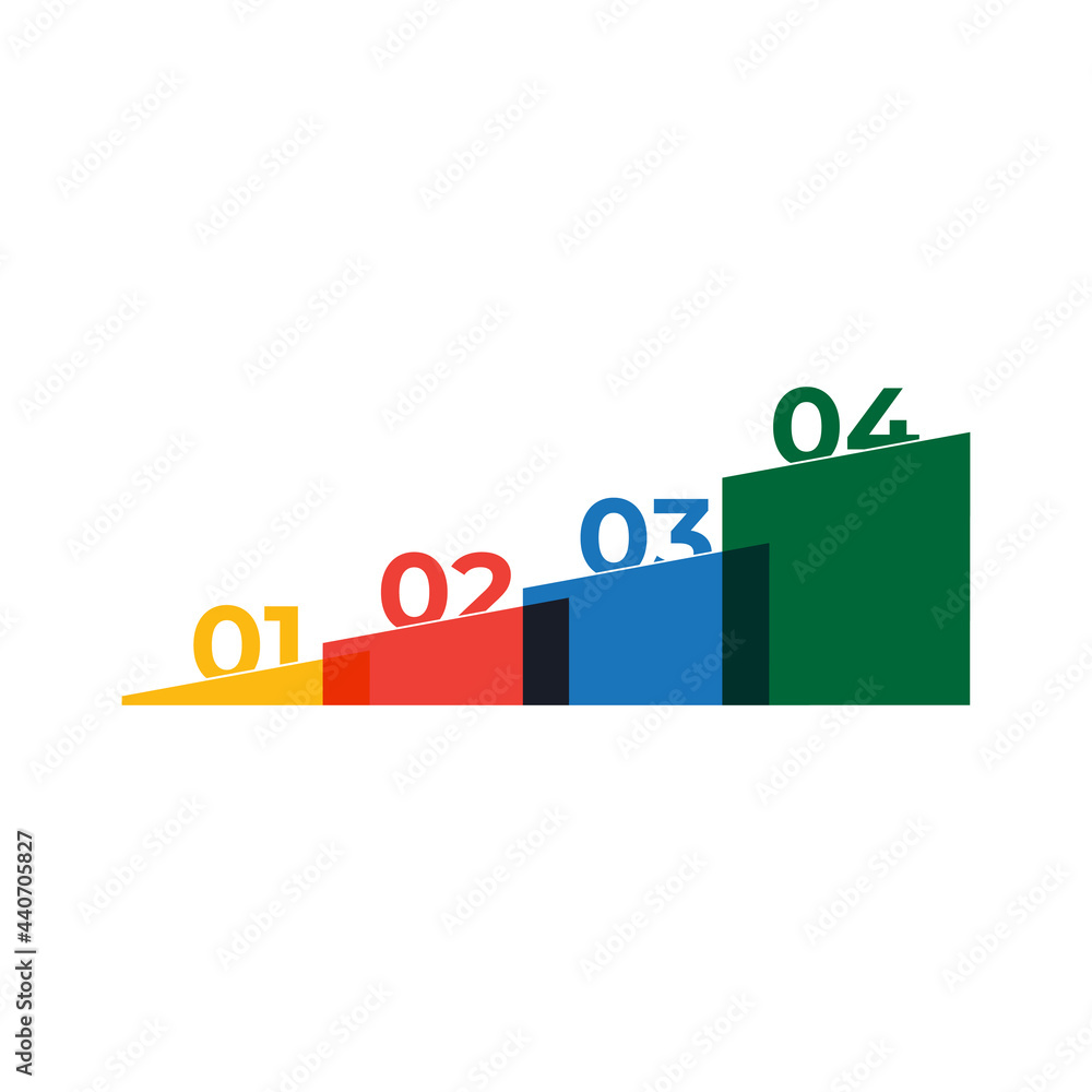 Poster bar chart or diagram with 4 colorful columns. concept of four stages of business development. modern