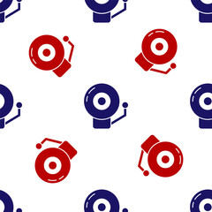 Blue and red Ringing alarm bell icon isolated seamless pattern on white background. Alarm symbol, service bell, handbell sign, notification symbol. Vector