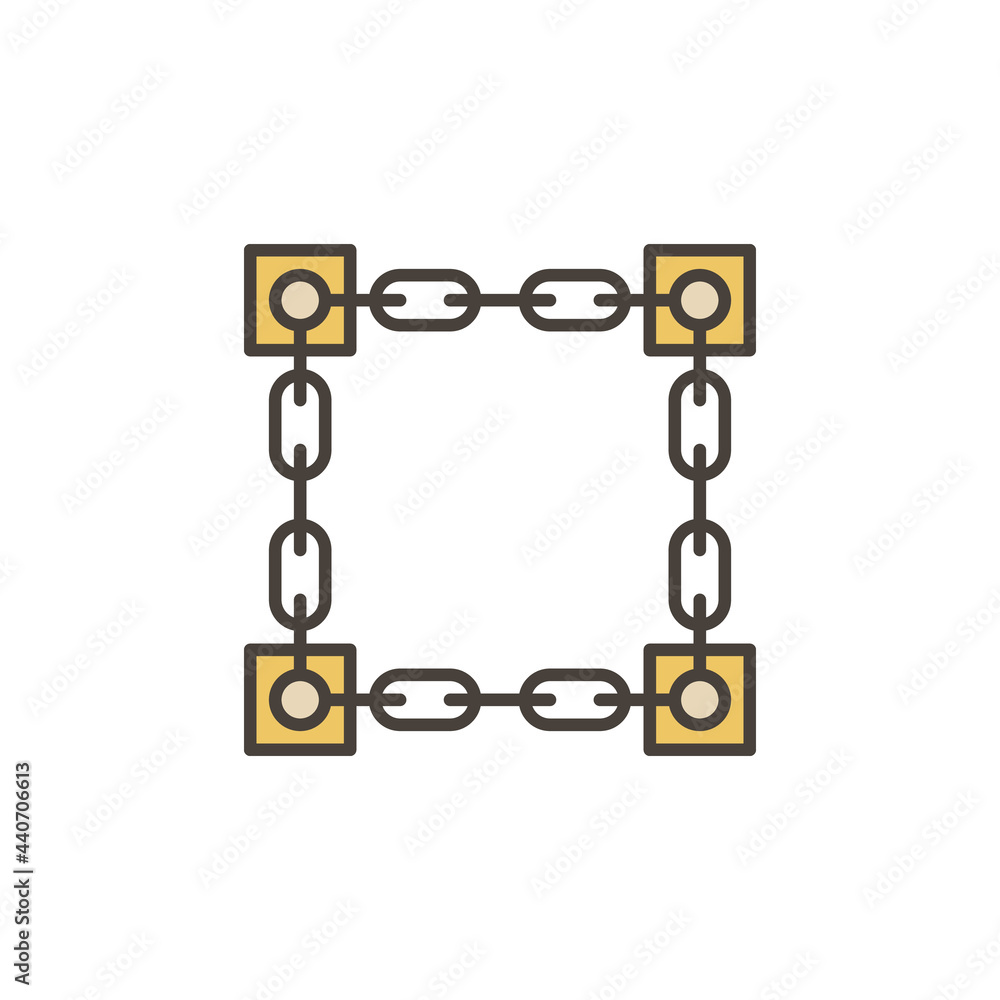Poster connected chains with blocks vector blockchain colored icon