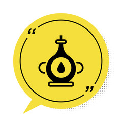 Black Oil bottle icon isolated on white background. Yellow speech bubble symbol. Vector