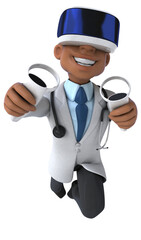 Fun 3D Illustration of a doctor with a VR Helmet