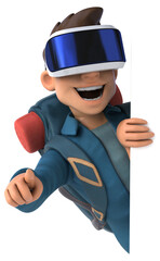 Fun 3D Illustration of a backpacker with a VR Helmet