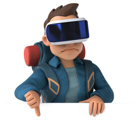 Fun 3D Illustration of a backpacker with a VR Helmet