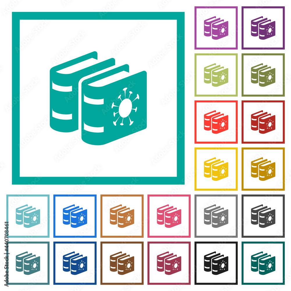 Poster covid documentation flat color icons with quadrant frames