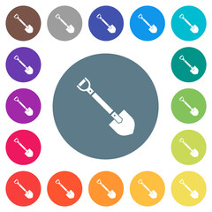 Shovel flat white icons on round color backgrounds