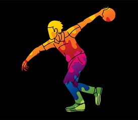 Obraz premium Male Player Bowling Sport Bowler Action Cartoon Graphic Vector
