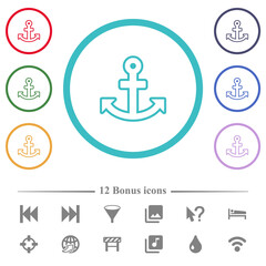 Anchor outline flat color icons in circle shape outlines