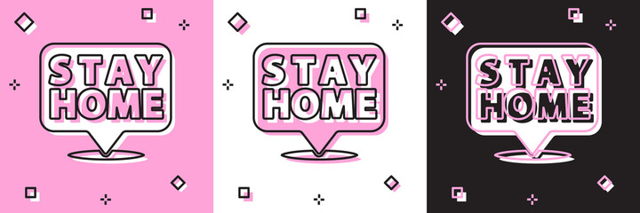 Set Stay home icon isolated on pink and white, black background. Corona virus 2019-nCoV. Vector.