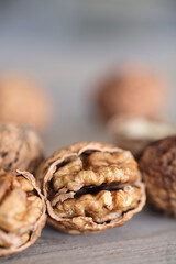 Walnuts with walnuts exposed