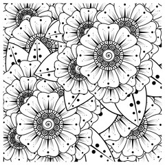 Mehndi flower for henna, mehndi, tattoo, decoration. decorative ornament in ethnic oriental style. doodle ornament. outline hand draw illustration. coloring book page.