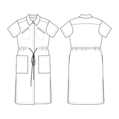 Fashion technical drawing of casual shirt dress