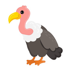 Illustration with vulture. Isolated on white background. For books, children's books, books about animals, stickers, magazines, design, factories, business